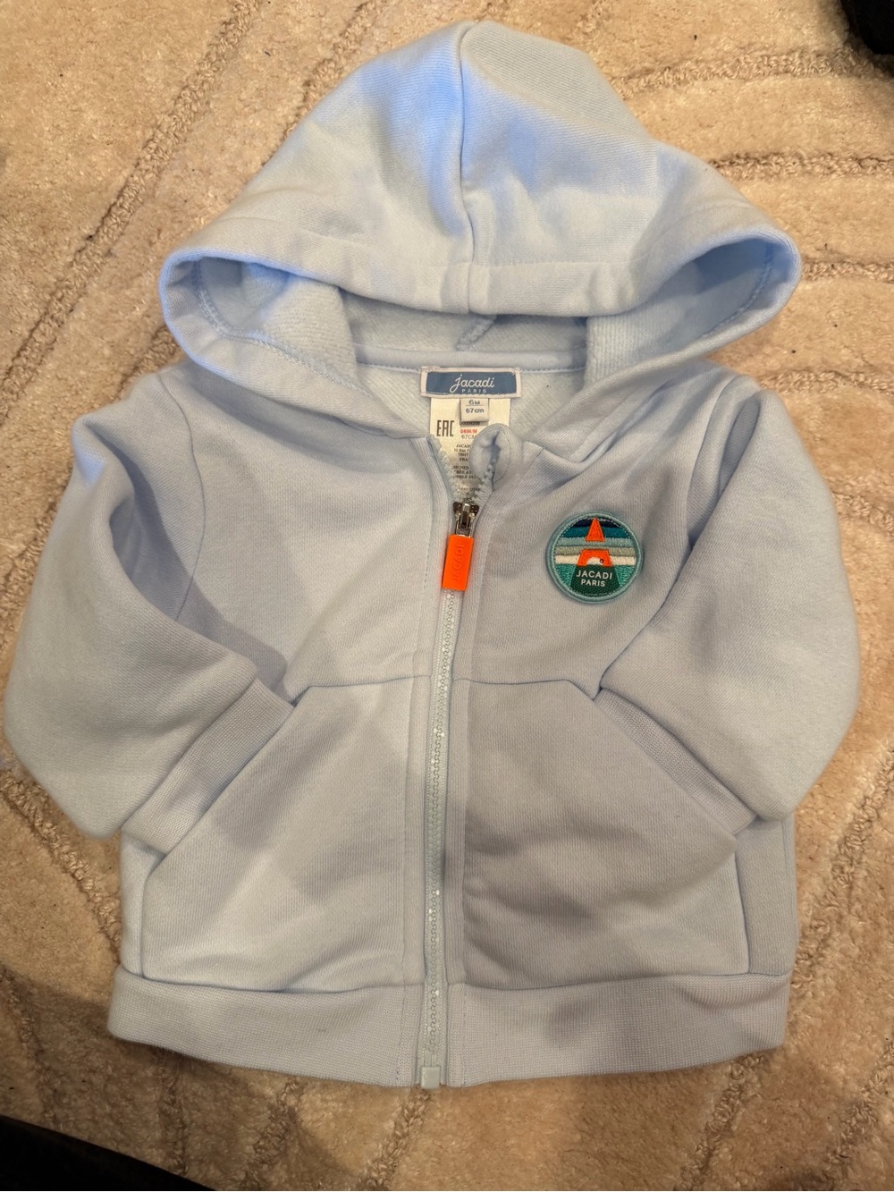 Jacadi Light Blue Hooded Zip Sweatshirt with Patch
